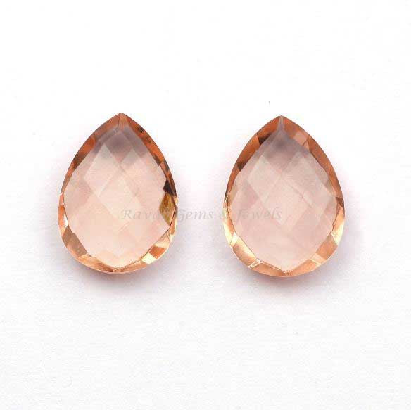 Peach Quartz Pear Shape 12x16mm Faceted Briolette Gemstone, Loose Beads Calibrated Stone For Jewelry Making, For Gifted 2 Pcs Set