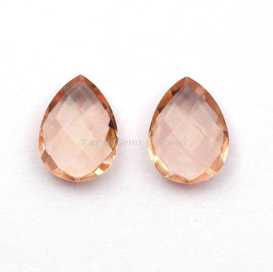 Peach Quartz Pear Shape 12x16mm Faceted Briolette Gemstone, Loose Beads Calibrated Stone For Jewelry Making, For Gifted 2 Pcs Set