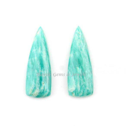 Natural Amazonite Long Trillion 10x28mm Flat Gemstone Calibrated Cabochons, Amazonite smooth Cabochons for Jewelry making 2 pcs set