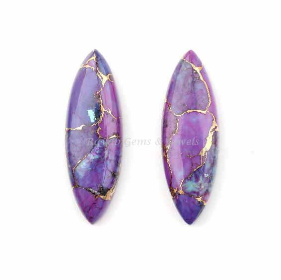 Purple Copper Turquoise Long Marquise 10x35mm Gemstone Calibrated Cabochon, Purple Copper Turquoise cabochon for Jewelry making 2 pcs set