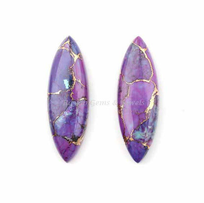 Purple Copper Turquoise Long Marquise 10x35mm Gemstone Calibrated Cabochon, Purple Copper Turquoise cabochon for Jewelry making 2 pcs set