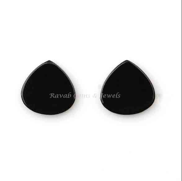 Black Onyx Heart Shape 12mm Flat Stones, Gemstone For Jewelry Making, Loose Beads Smooth Calibrated Earring Stones, Flat Pair 2 Pcs Set