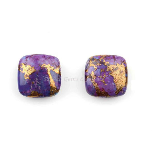 Mohave Purple Copper Turquoise Square Shape Gemstone, Smooth Calibrated Briolette, Loose Stones For Jewelry Earring Making 12mm -2 Pcs Set