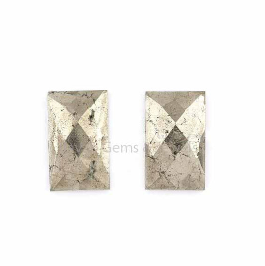 Natural Pyrite Rectangle Faceted Cabochon Gemstone For Jewelry Making, Calibrated Flat Back Loose Beads Stones 2 Pcs Set 12x20mm All Sizes