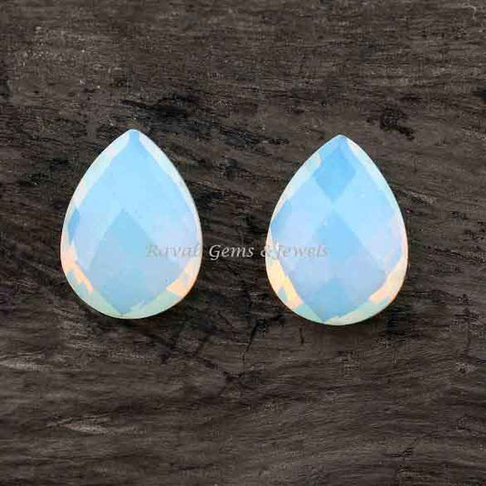 Beautiful Fiery Opalite Pear Shape 12x16mm Faceted Briolette Gemstone For Jewelry, Calibrated Loose Beads Stone For Earring Making 2 Pcs Set