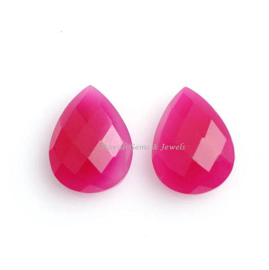 Hot Pink Chalcedony Pear Shape Faceted Briolette Gemstone For Jewelry Making, Calibrated Stone For Jewelry Making 12x16mm 2 Pcs Set