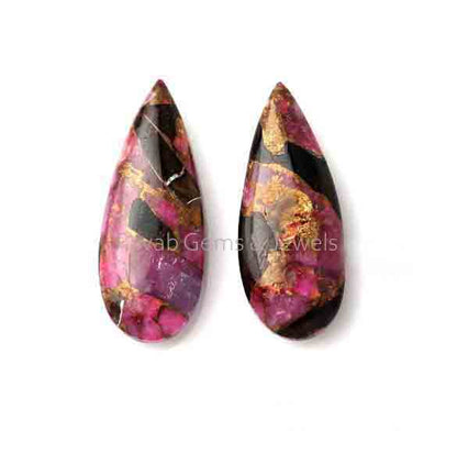 2 Pc Pink Copper Obsidian Almond Shape 10x30mm Smooth Briolette, Calibrated Loose Gemstone, Semi Precious Stone, For Perfect Earring Making