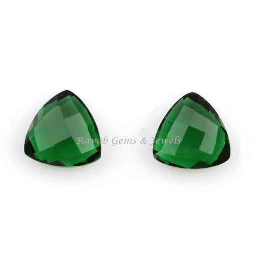 Green Emerald Quartz Trillion Shape Gemstone, Faceted Briolette Calibrated Stone For Jewelry, Best Quality Stones For Earrings 12mm 2 Pcs