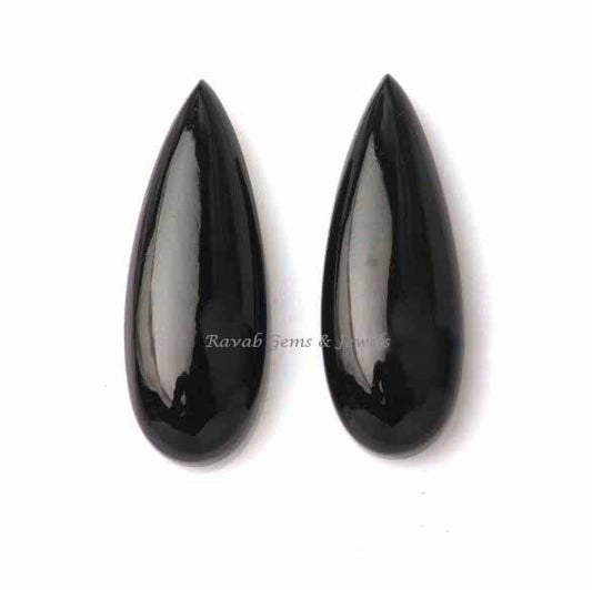 Natural Black Onyx Long Pear Shape 10x25mm Smooth Briolette, Calibrated Semi Precious Stone, Loose Gemstone, For Jewelry Earring 2 Pcs Set