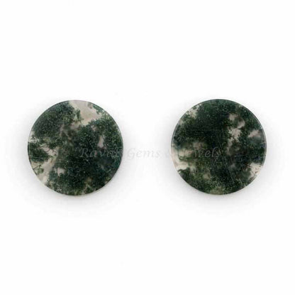 Moss Agate Round Coin Shape 12mm Both Side Flat Gemstone For Jewelry Making, Loose Beads Calibrated Stone For Earring Necklace Making 2 Pcs