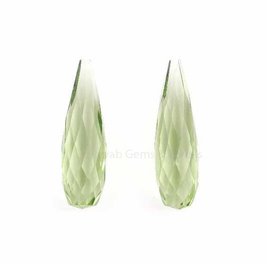 Green Amethyst Quartz 8x30mm Long Faceted Drop Gemstone, Calibrated Loose Beads Stone - Pair Drops Earrings - Wholesale Lot Available 2 Pcs