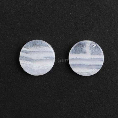 Natural Blue Lace Agate Round Coin Shape 12mm Flat Gemstone for Jewelry Making, Loose Beads Calibrated Stone For Earrings 2 Pcs Set