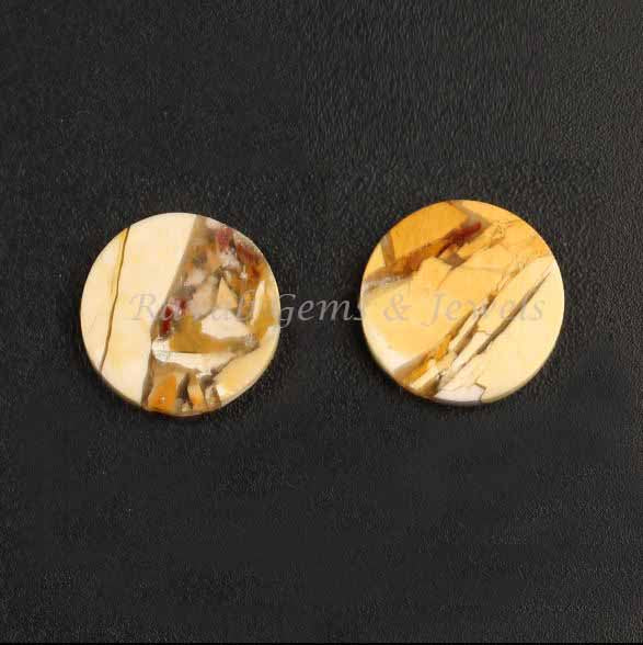 Brecciated Mookaite Jasper Round Coin shape 12mm Flat Gemstone for jewelry making, Jasper ring, pendant, earrings making beads 2 pcs set