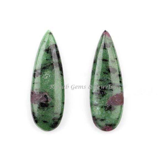 Natural Ruby Zoisite Long Pear Shape 10x30mm Smooth Briolette Gemstone, Loose Beads Calibrated Stone For Jewelry 2 Pcs Set All Sizes