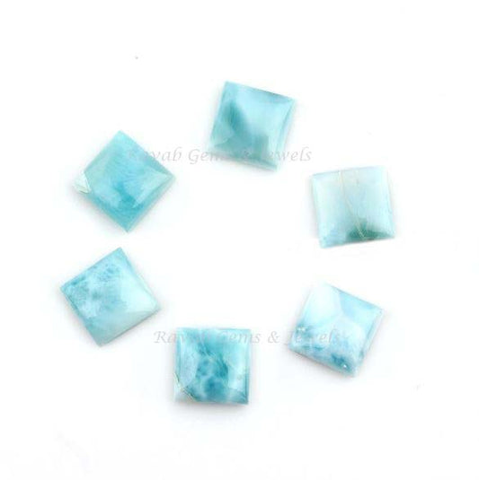 Natural Sky Blue Larimar Square Shape Gemstone, Smooth Calibrated Cabochons Stone For Jewelry, Jewelry Making Stone For Sale 8mm 5 Pcs Set