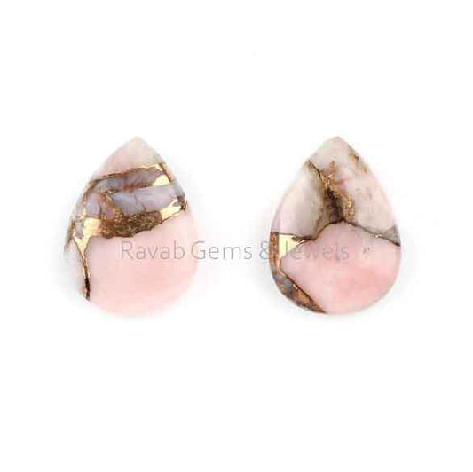 12x16mm Pear Shape Pink Opal Copper Loose Gemstone Calibrated Smooth Briolette, Semi Precious Stone, For Jewelry Making - 2 pcs set