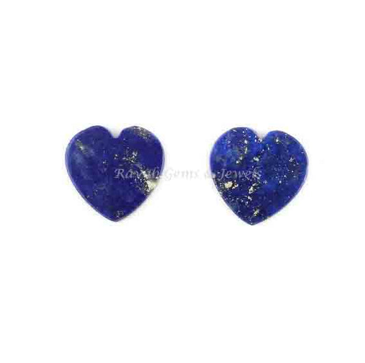 Natural Lapis Lazuli Heart Cut 12mm Flat Gemstone For Jewelry Making, Best Quality Loose Beads Stone Fancy Matching Jewelry Making 2 Pcs Set