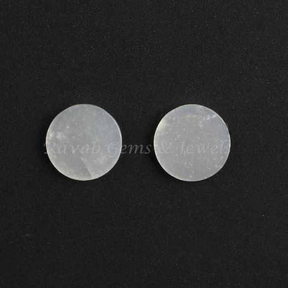 Natural White Moonstone Round Coin Shape 12mm Flat Gemstone for Jewelry Making, Smooth Calibrated Stone For Earring Making 2 Pcs Set Gift