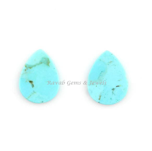 Natural Arizona Turquoise Pear Shape 12x16mm Both Side Flat Gemstone For Jewelry, Loose Beads Calibrated Stone For Jewelry Earring 2 Pcs Set