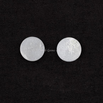 White Moonstone Round Coin Shape 12mm Flat Gemstone For Jewelry Making, White Moonstone Pendant, Earrings Making Beads 2 Pcs Set