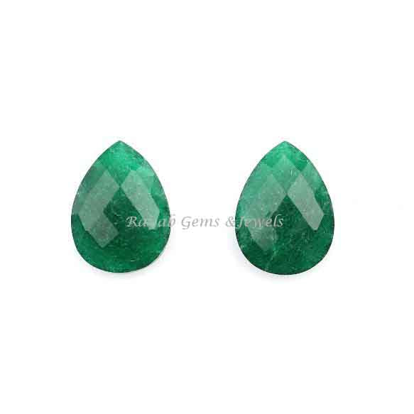 Beautiful Dyed Emerald Pear Shape 12x16mm Faceted Briolette Gemstone, Amazing Quality Matching Pair Calibrated Stone For Jewelry 2 Pcs Set