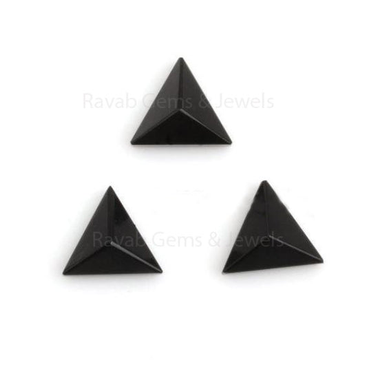 Natural Black Onyx Triangle Flat Back Pyramid Step Cut Faceted Cabochon Gemstone, Loose Beads Calibrated Stones For Earring 5 Pcs Set