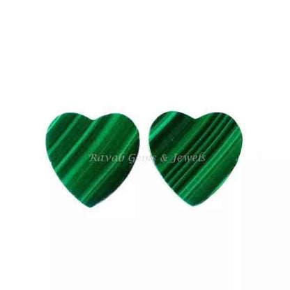 Natural Malachite, 12x12 mm Heart Shape, Both Side Flat, Calibrated Smooth, Loose Gemstone, Semi Precious Stone, For Jewelry Earring 2 Pcs