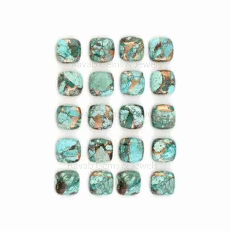 Copper Chrysocolla Cushion Shape Smooth Cabochons Gemstone | Loose Beads Calibrated Stone For Jewelry Making 5 Pcs Set 8mm-16mm