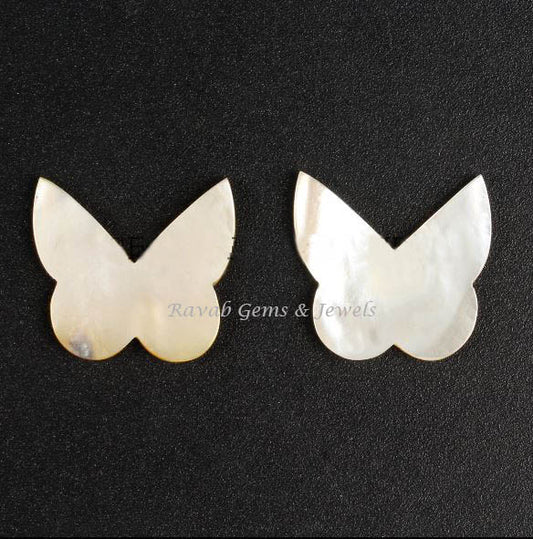 Mother of Pearl Butterfly Shape 21x23mm Flat Gemstone For Jewelry Making, Designer Loose Beads Stone For Fancy Jewelry Making 2 Pcs Set