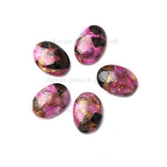 Black Pink Copper Turquoise Oval Shape Smooth Calibrate Gemstone | Loose Beads Calibrated Stones For Jewelry Making 5 Pcs Set