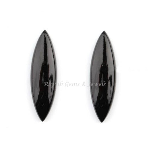 Natural Black Onyx Marquise Smooth Flat Back Gemstone, Loose Beads Calibrated Cabochons Semi Precious Earring Pair Stone 2 Pc Set 8x25mm