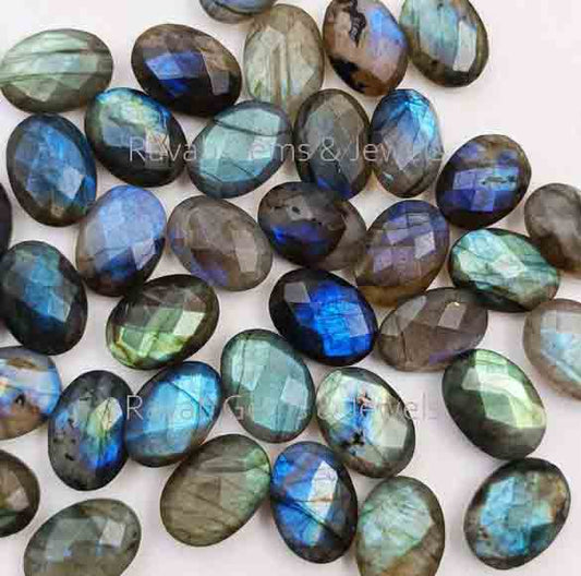 5 Pcs Natural Blue Flashy Labradorite, 12x16mm Oval Briolette Cut, Calibrated Faceted, Semi Precious Loose Stone, For Jewelry, Wholesale Lot