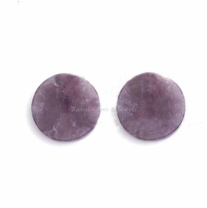 Natural Lepidolite Round Coin Disc Shape Flat Gemstone Loose Beads Calibrated Semi Precious Stone For Jewelry Matching Earring 12mm 2 Pc Set