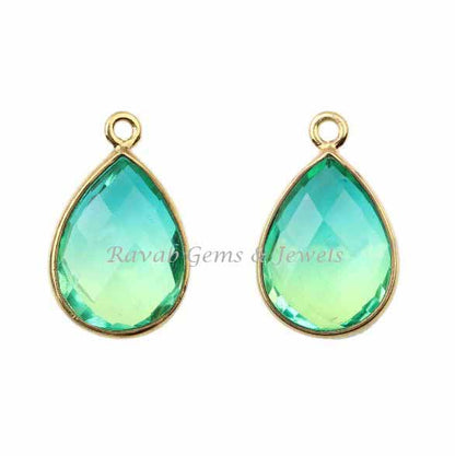 Beautiful BI-Color Tourmaline Quartz Pear 12x16mm Faceted Briolette Gemstone Gold Plated 925 Sterling Silver Charms Jewelry Pendant 2 Pcs