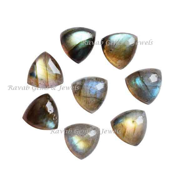 Natural Flashy Labradorite Trillion Shape, Flat Back Cabochon, Loose Gemstone, Calibrated Smooth Semi Precious Stone For Jewelry Making 5 Pc