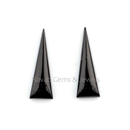 10x28mm Natural Black Onyx Long Triangle Flat Back Gemstone, Loose Beads Smooth Calibrated Cabochons Stone For Matching Earring Pair 2 Pcs