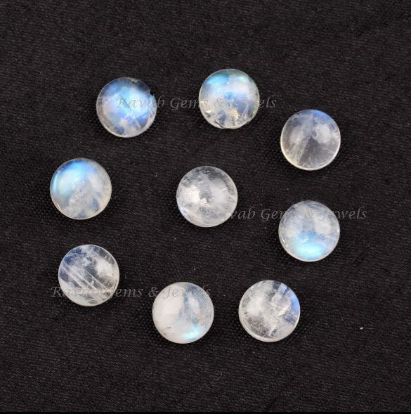 Rainbow Moonstone Round Smooth Flat Back Cabochons Gemstone, Loose Beads Calibrated Stone For Jewelry Earring 5 Pcs All Sizes Available