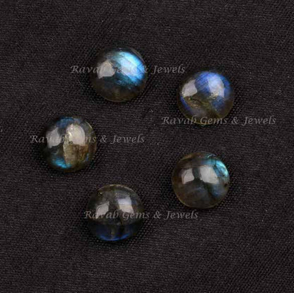 Calibrated Natural Blue Flashy Labradorite 12mm Stone, Round Shape Gemstone Cabochons, Smooth Stone, For Jewelry, 5 Pcs Set DIY