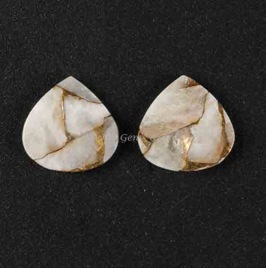 White Copper Calcite 12x12mm Heart Shape Both Side Flat, Semi Precious Stone, Loose Gemstone, Calibrated Smooth, For Jewelry Making 2 Pcs