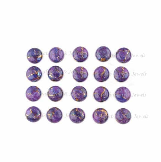 Mohave Purple Copper Turquoise Round Cabochons Gemstone | Loose Beads Calibrated Stone For Jewelry Earring Ring Pendant Making 5 Pcs Set