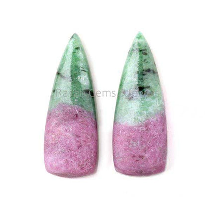 10x28mm Natural Ruby Zoisite Long Trillion Flat Back Gemstone, Loose Beads Smooth Calibrated Cabochons For Jewelry Making 2 Pc Set Available