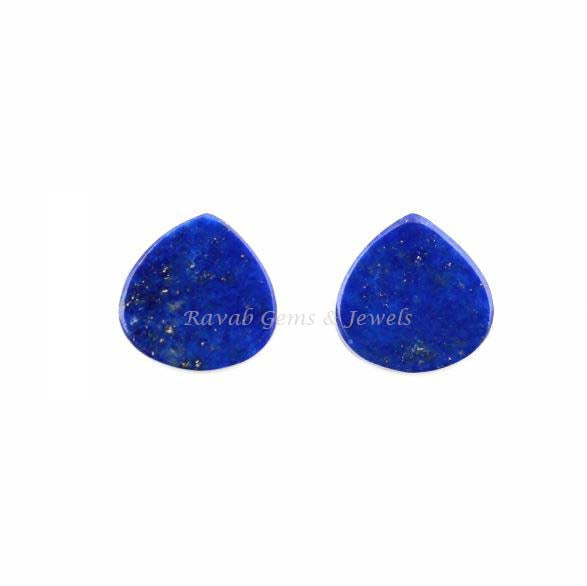 Natural Lapis Lazuli Heart Shape Smooth Flat Gemstone For Jewelry, Loose Beads Calibrated Semi Precious Stone, Best Quality Stone 2 Pcs Set