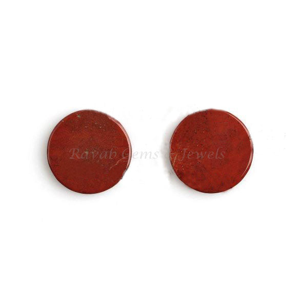 Natural Red Jasper Round Coin Shape 12mm Flat Gemstone for Jewelry Making, Earrings Making Stones, Flat Pair Stone For Sale 2 Pcs Set