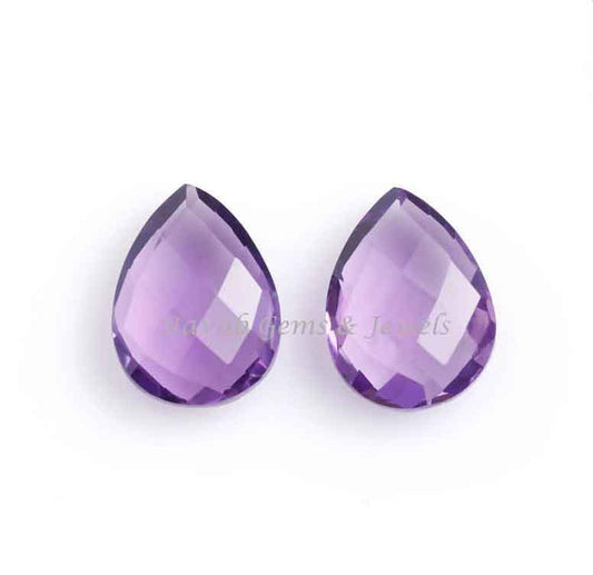 Amethyst Quartz Pear Shape 12x16mm Faceted Gemstone For Jewelry Making, Calibrated Briolette Stone For Fancy Jewelry Earring Making 2 Pcs