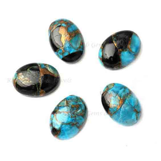 Black Blue Copper Turquoise Oval Shape Smooth Cabochons Gemstone | Calibrated Loose Beads Stone For Jewelry Making 5 Pcs Set 10x14mm-13x18mm