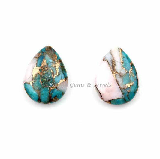 Elegant Pink Opal Copper Turquoise Pear Smooth Briolette, Loose Semi Precious Turquoise Stone For Jewelry Earring Making Beads 2 Pcs