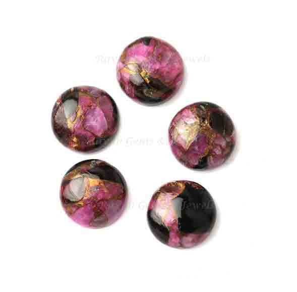 Black Purple Copper Turquoise Round Calibrated Cabochons Gemstone | Loose Beads Smooth Stone For Jewelry Making 8mm-16mm 5 Pcs All Sizes