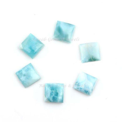 Natural Sky Blue Larimar Square Shape Gemstone, Smooth Calibrated Cabochons Stone For Jewelry, Jewelry Making Stone For Sale 8mm 5 Pcs Set