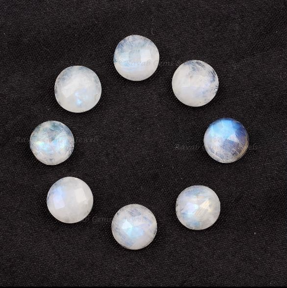 Rainbow Moonstone Round Checker Cut Flat Back Calibrated Gemstone, Loose Beads Semi Precious Stone For Jewelry Earring Pendant 5 Pcs Set