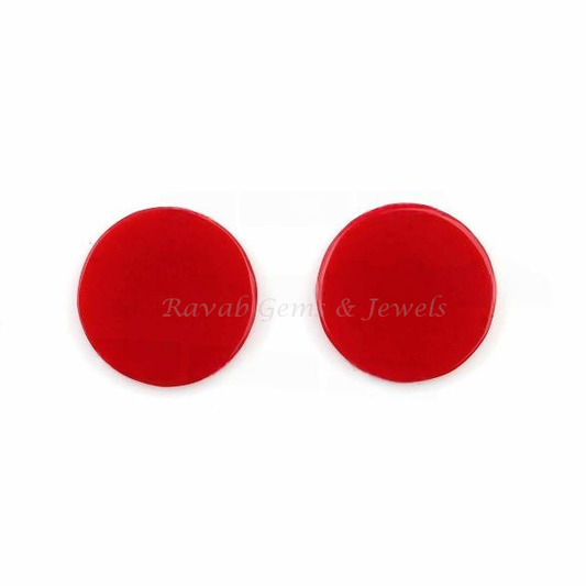 Red Coral Round Coin shape 12mm Flat Cabochon Gemstone for jewelry making, Red Coral pendant, earrings, necklace etc making beads 2 pcs set